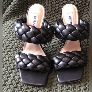 NWOT Steve Madden Women’s Black Kenley Chunky Braided Open-Toe Heels; Size 6